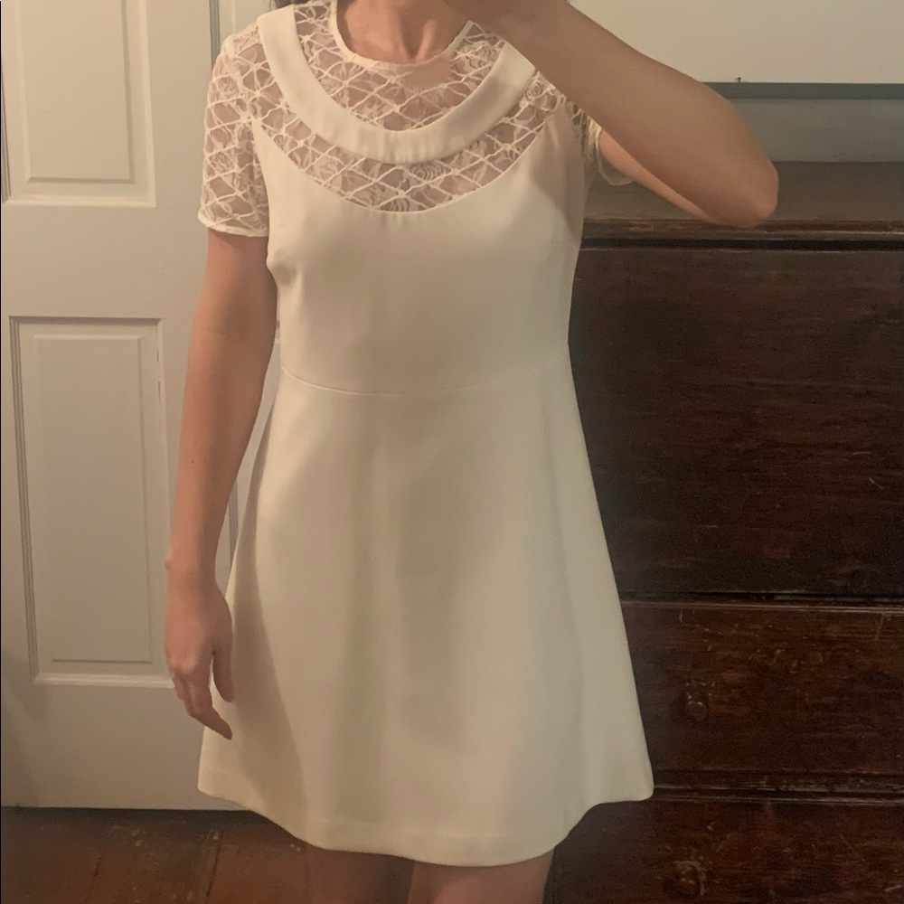 SANDRO women’s white cocktail dress — short sleeved, lace detail